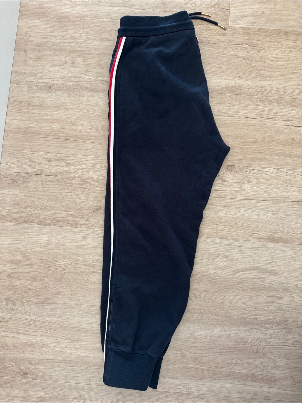 Thom Browne Black Sweatpants with Red & White Side Stripes